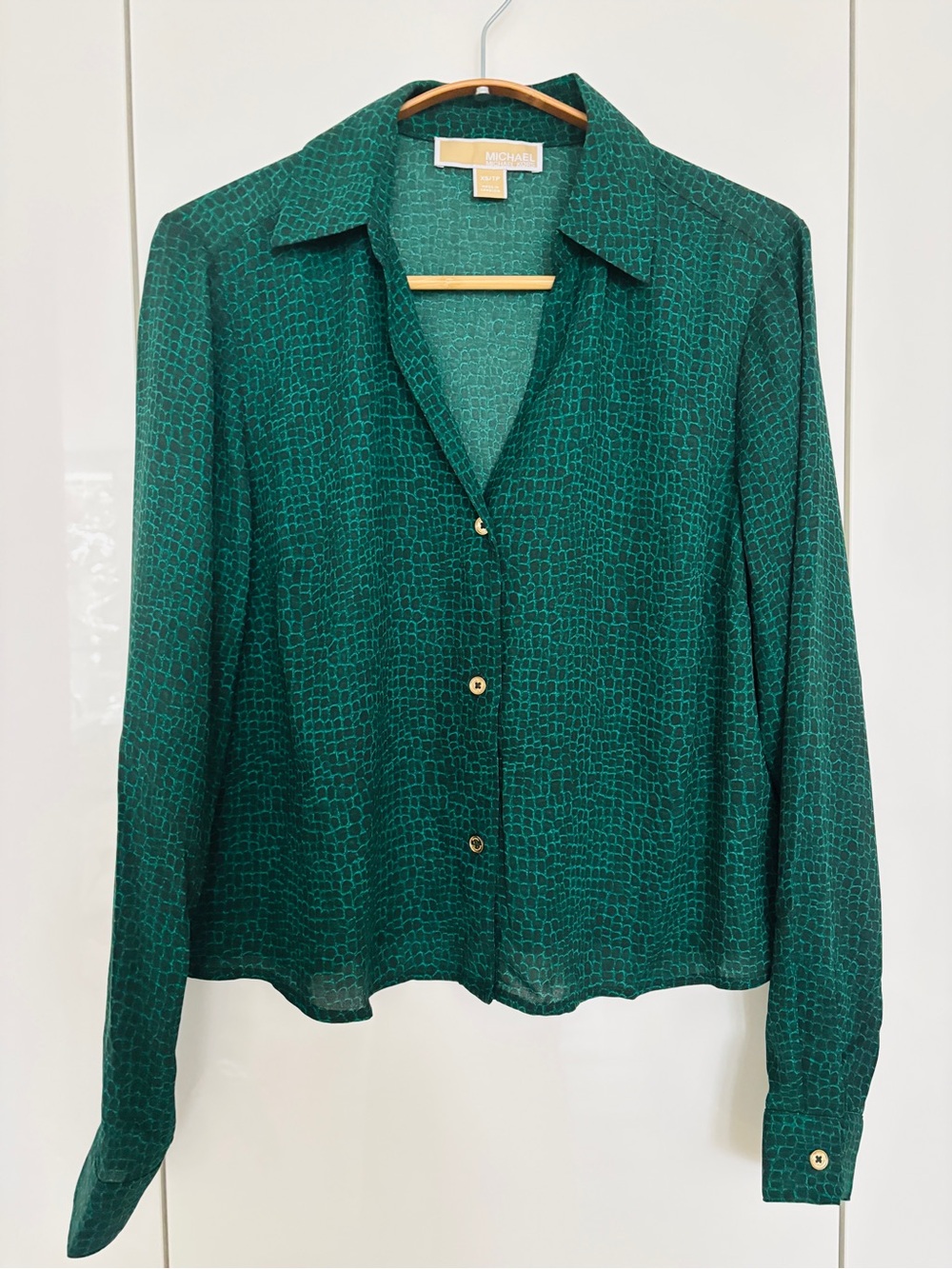MICHAEL Michael Kors Teal Green Printed Button-Front Shirt